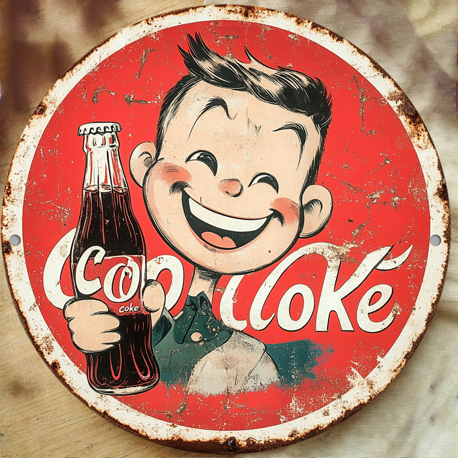 Home Bar Cafe - Vintage-Style Cola Advertisement Round Aluminum Wall