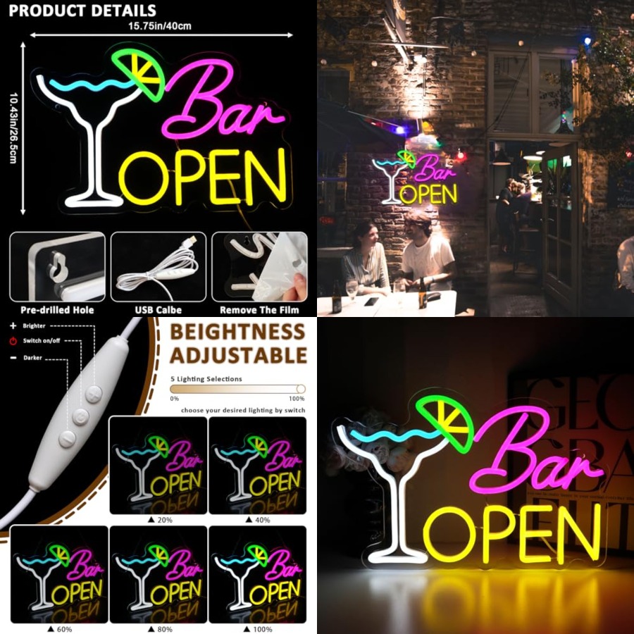 Home Bar Cafe - Sign for Business, Neon Open Sign,