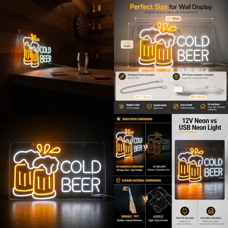 Home Bar Signs - Cold Beer Neon Sign for Business