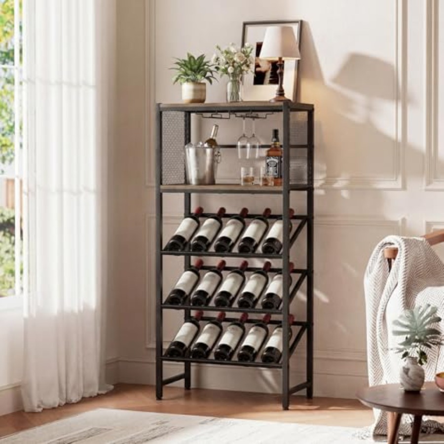 Home Bar Stand - Corner Wine Rack with Glass Holder