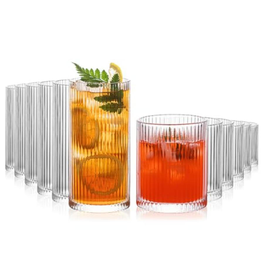 12Piece Ribbed Glassware Set w - Highball Glass Set recensie en prijs