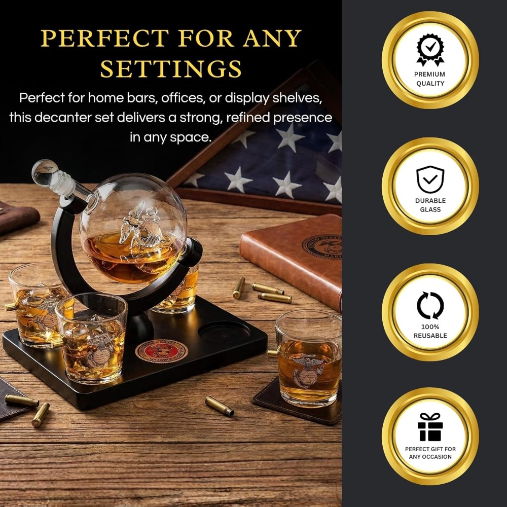 USMC Marine Globe Whiskey Deca - Decanter Globe Set recensie en prijs