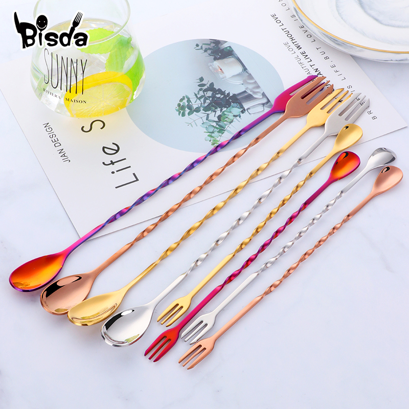 Cocktail Bar Spoons with Fork, - Bar Spoon Twisted recensie en prijs